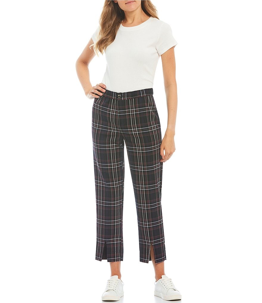Jolt Plaid Slit Front Hem Trouser Pants