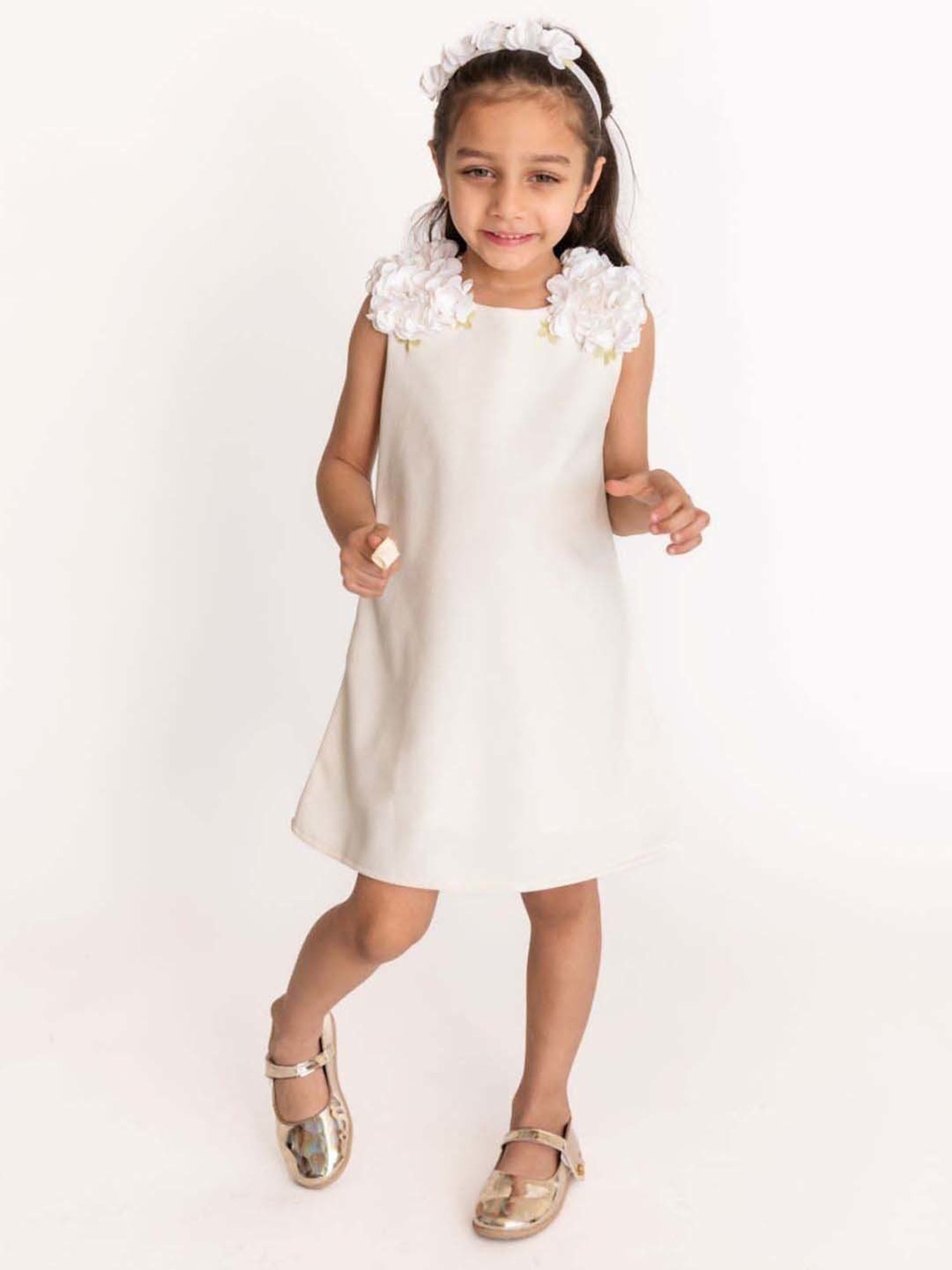 A Little Fable Off-White Applique Dress