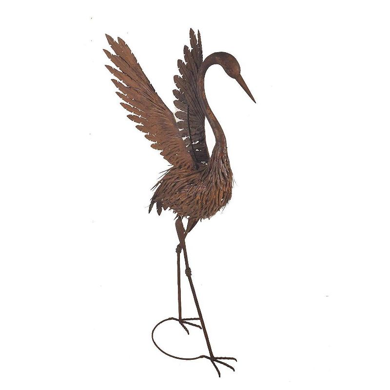 46" Metal Crane with Wings Out Outdoor Statue Brown - Hi-Line Gift