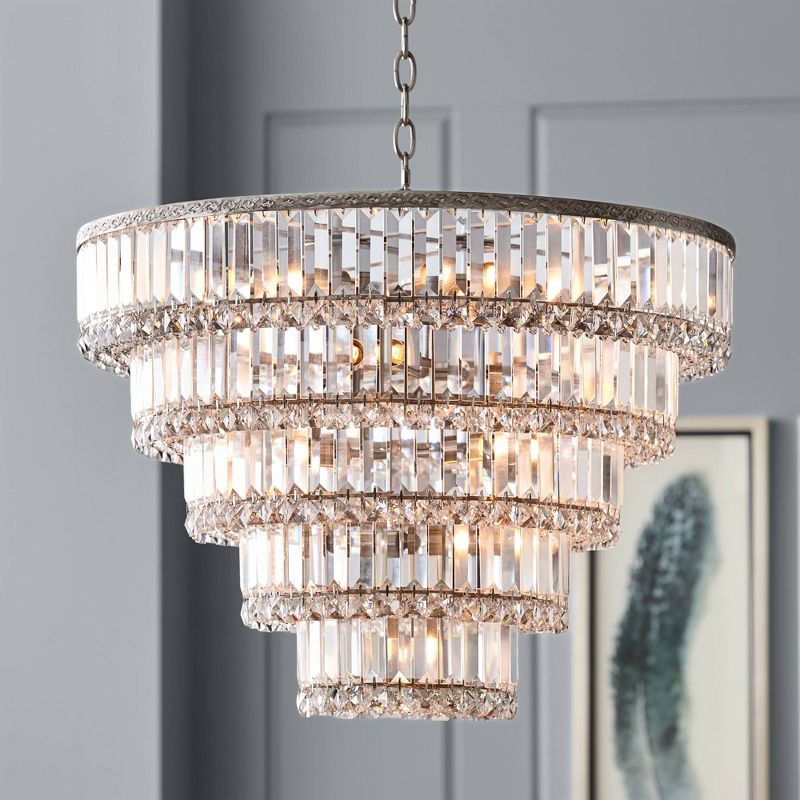 Vienna Full Spectrum Satin Nickel Chandelier 24 1/2" Wide Faceted Crystal Glass for Dining Room House Foyer Kitchen Bedroom