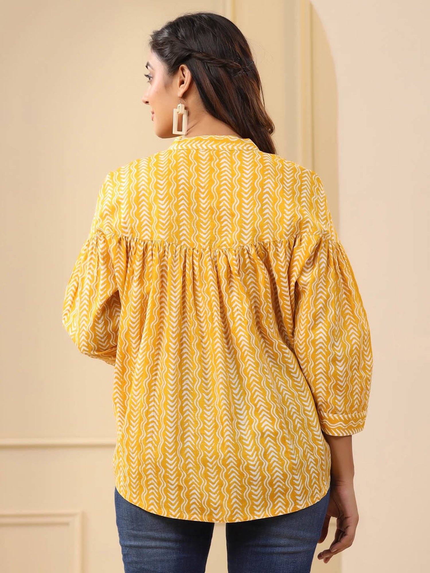 Jaipur Kurti Yellow Printed Top