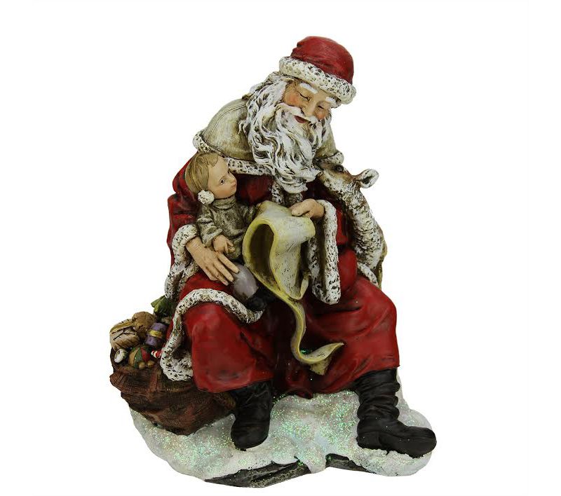 Napco 9" Red Santa Claus with a Child and Reindeer Glittered Christmas Tabletop Decor