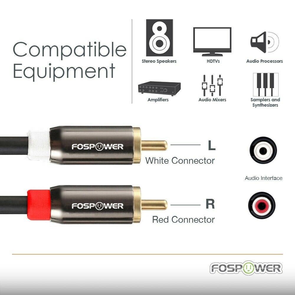 FosPower 2x 10FT Dual Layer 2 RCA to RCA L/R Male Stereo Audio Cable Cord Plug