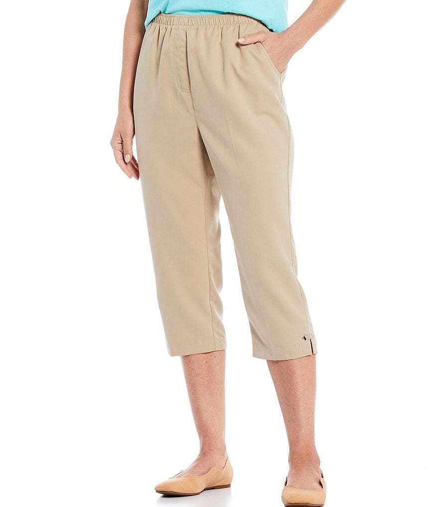 Allison Daley Microfiber Twill Silver Ring Embellished Hem Detail Pull-On Capri Pants
