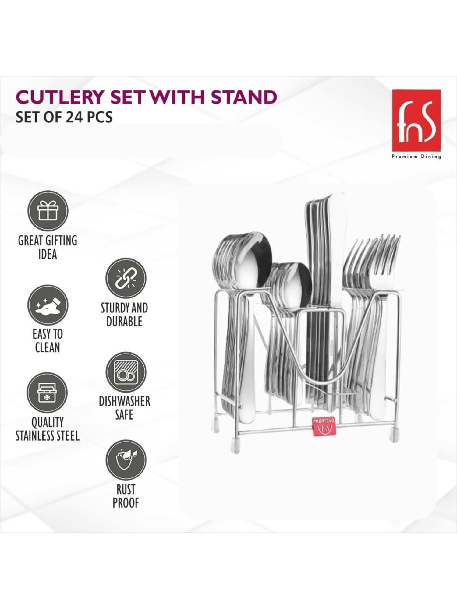 FnS Verona Silver Stainless Steel Cutlery - Set of 24