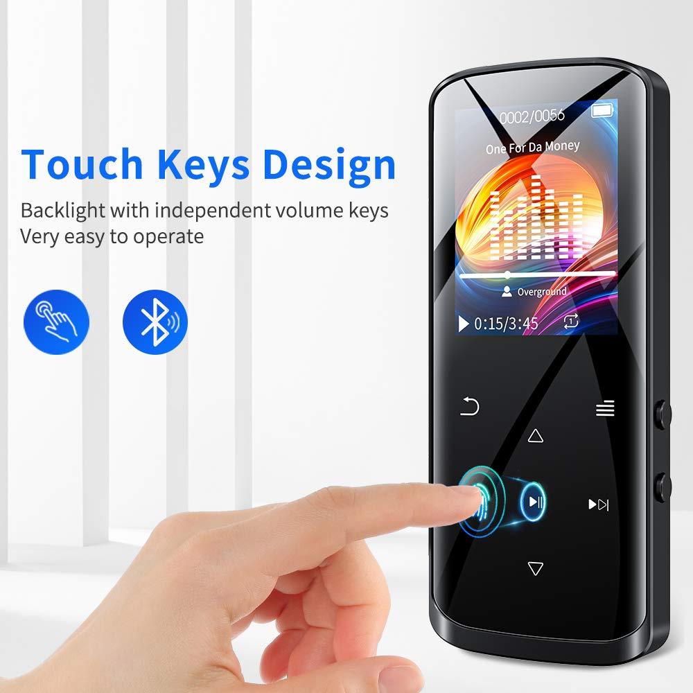 Mp3 Player,16GB Mp3 Player with Bluetooth,Built-in Speaker,Portable HiFi Lossless Sound Music Player with FM Radio Voice Recorder Touch Button with Screen Support up to 128GB(Black)