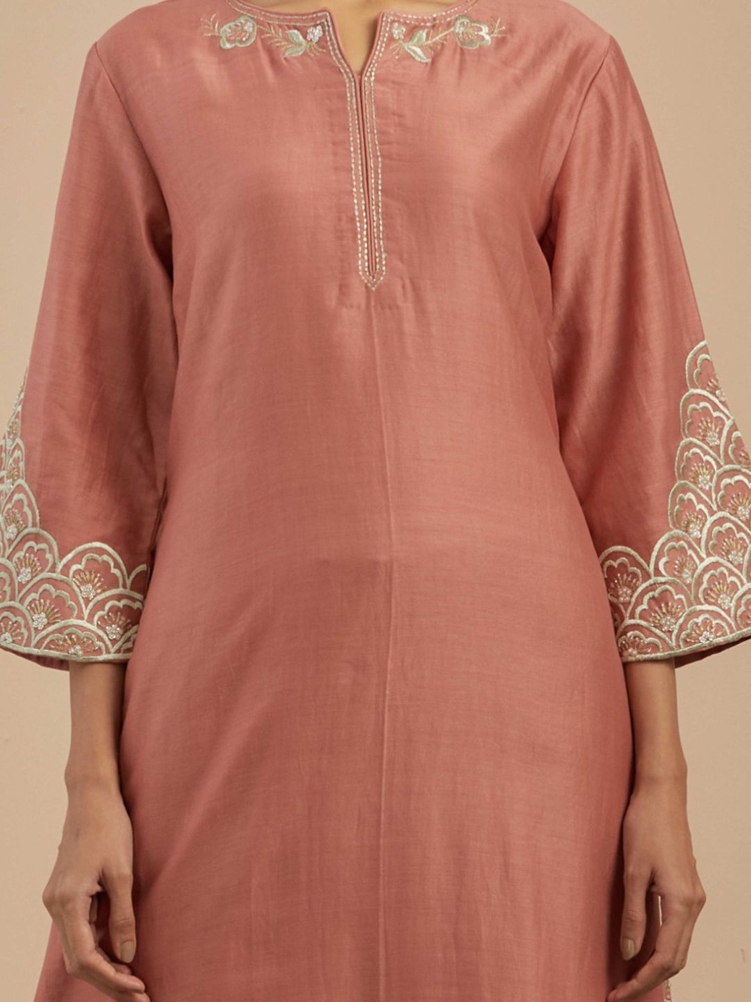 Priya Chaudhary Dust Pink Preet Embroidered Chanderi Silk Kurta