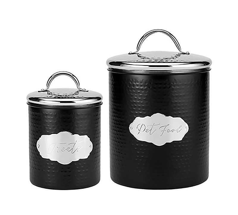 Amici Pet 40 & 118 oz 2 Size Set Cavalier Metal Treats Canisters Black/Silver