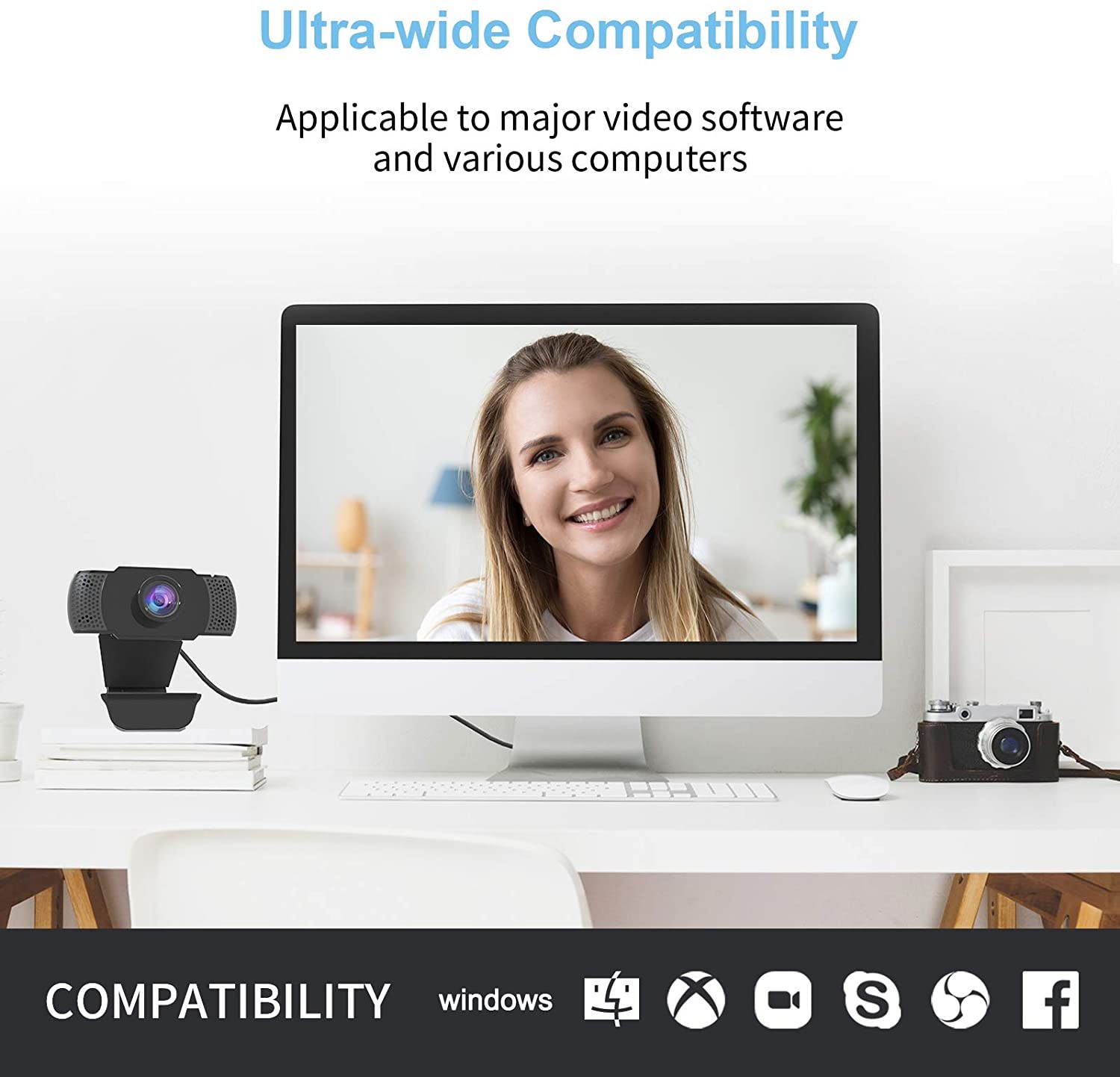 1080P Webcam with Microphone, USB 2.0 Desktop Laptop Computer Web Camera with Auto Light Correction, Plug and Play, for Video Streaming, Conference, Game,Study