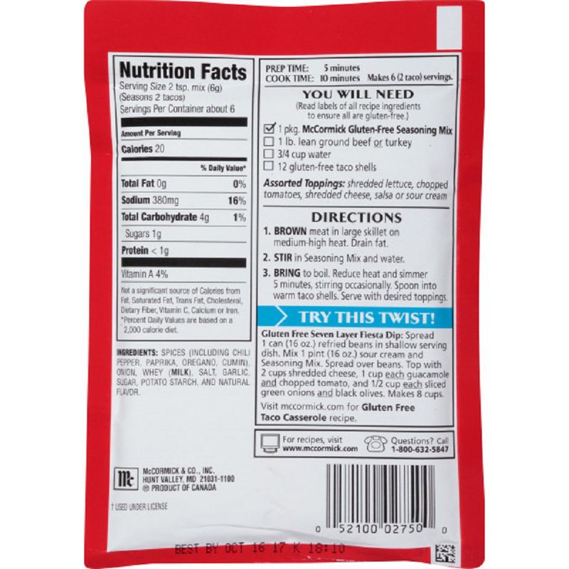 McCormick Gluten Free Taco Seasoning Mix - 1.25oz