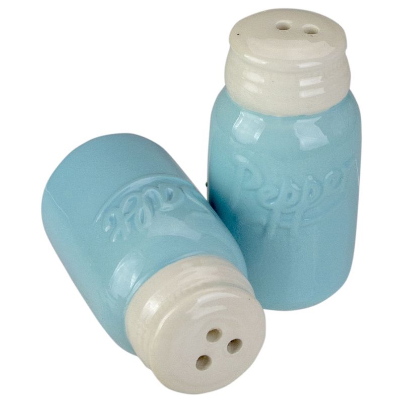 Northlight Light Blue and White Retro Mason Jar Style Ceramic Salt and Pepper Shakers 3.25"