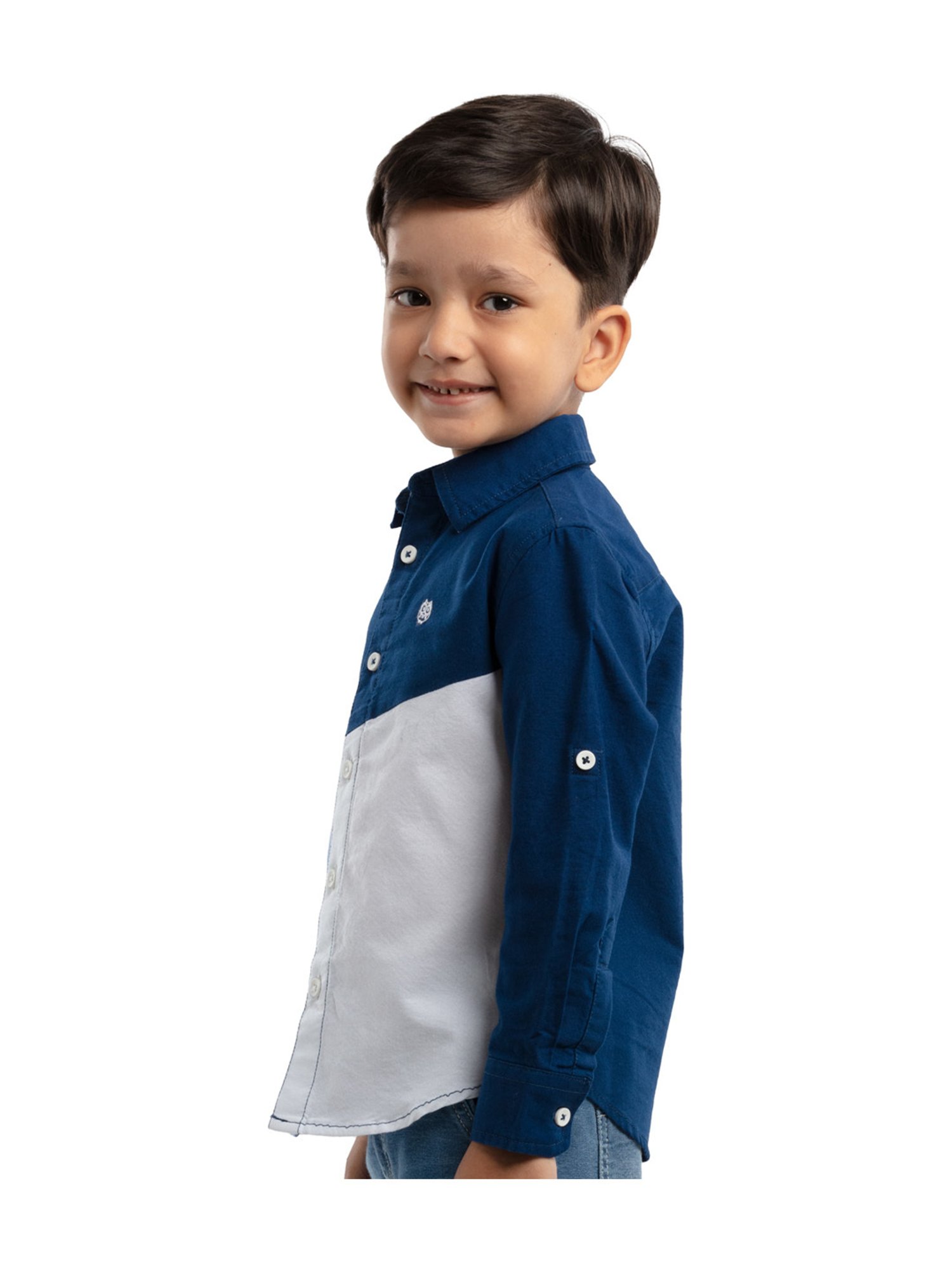 Under Fourteen Only Kids Navy & White Color Block Full Sleeves Shirt
