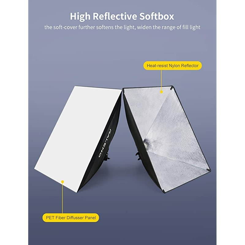 800W Softbox Lighting Kit 2X20X28 inch Professional Photography Continuous Lighting Equipment with 2 x 85W E27 Socket 5500K Bulbs for Portraits and Product Shooting