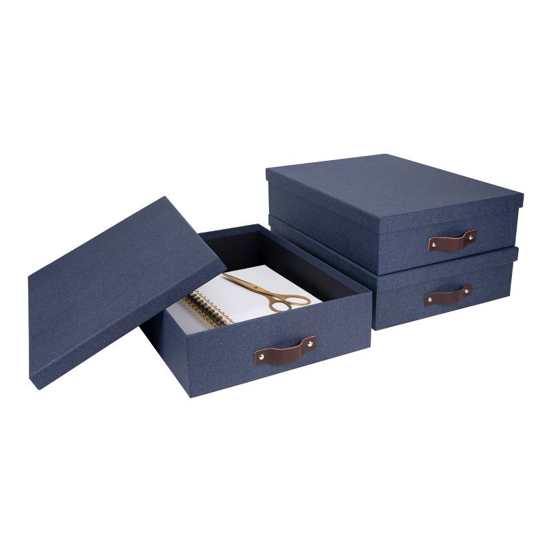 Set of 3 Oskar Canvas Document Box Blue - Bigso Box of Sweden