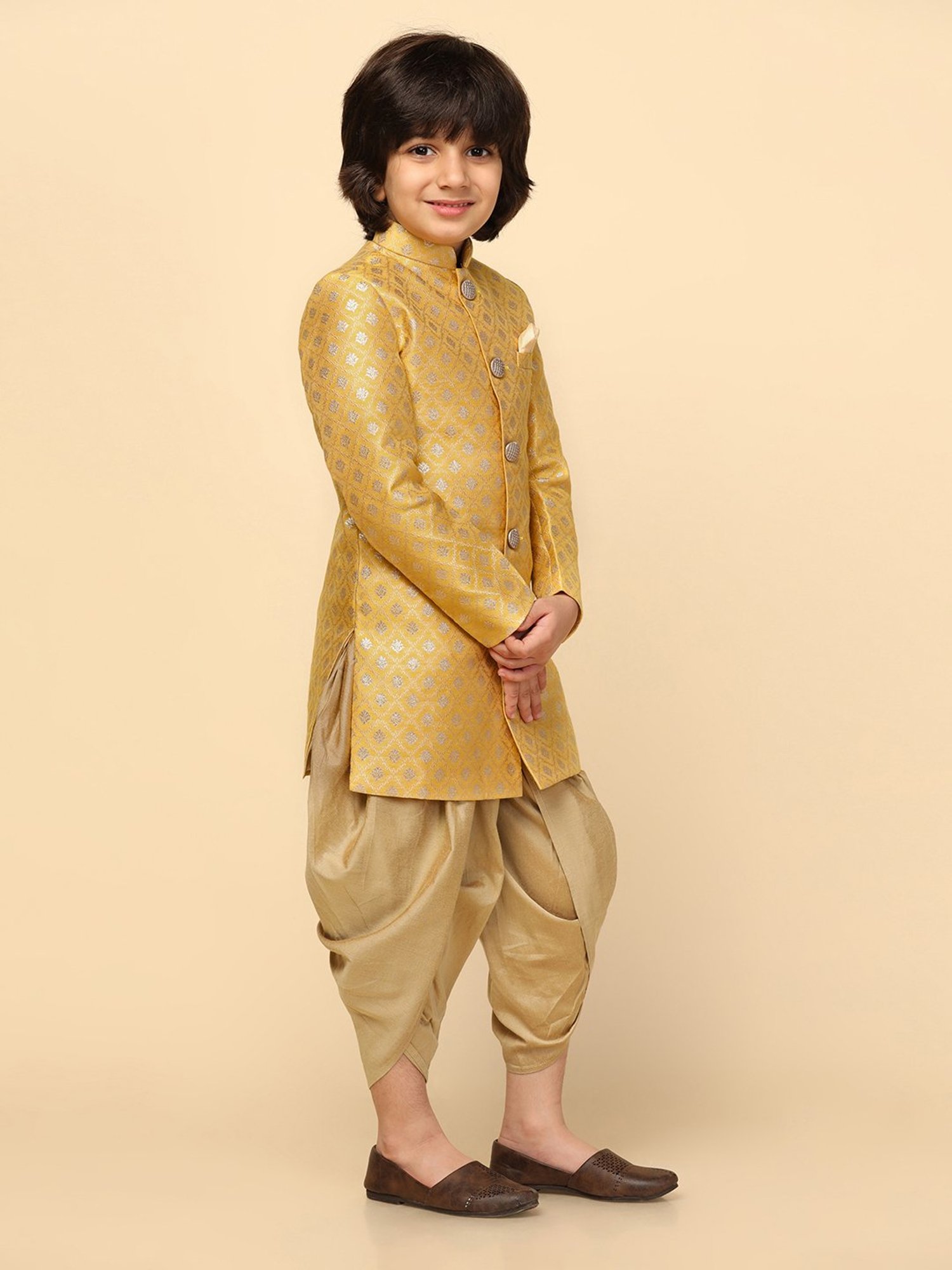 AJ Dezines Kids Black Embellished Full Sleeves Sherwani with Pants