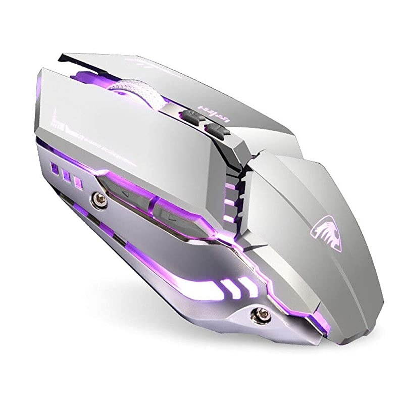T12 Wireless Gaming Mouse Rechargeable 24G Silent Optical Wireless Computer Mice with Changeable LED Light Compatible with Laptop PC 7 Buttons 3 Adjustable DPI Silver