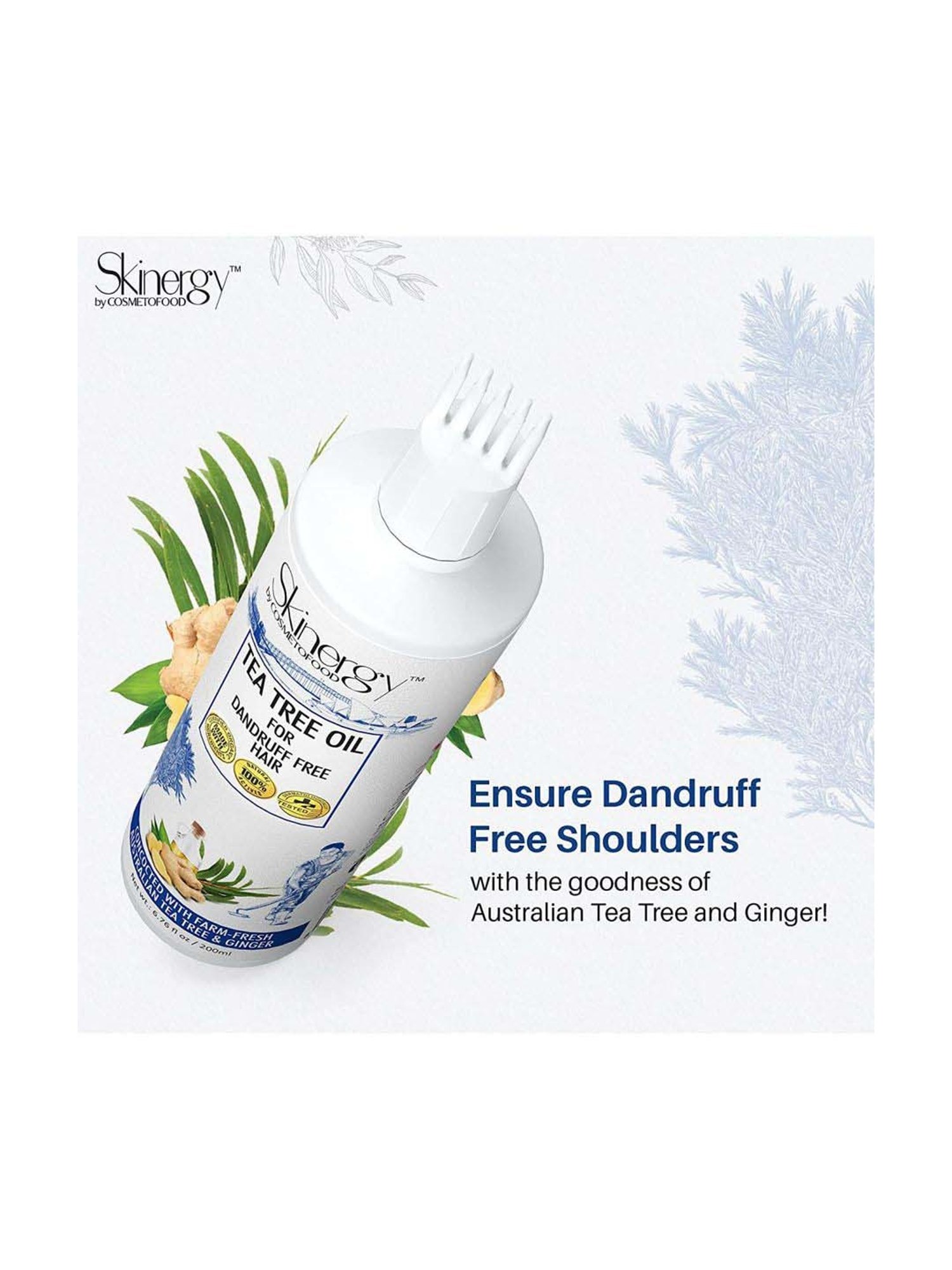 Cosmetofood Skinergy Antidandruff hair oil with Australian tea tree oil and ginger oil - 200 ml.