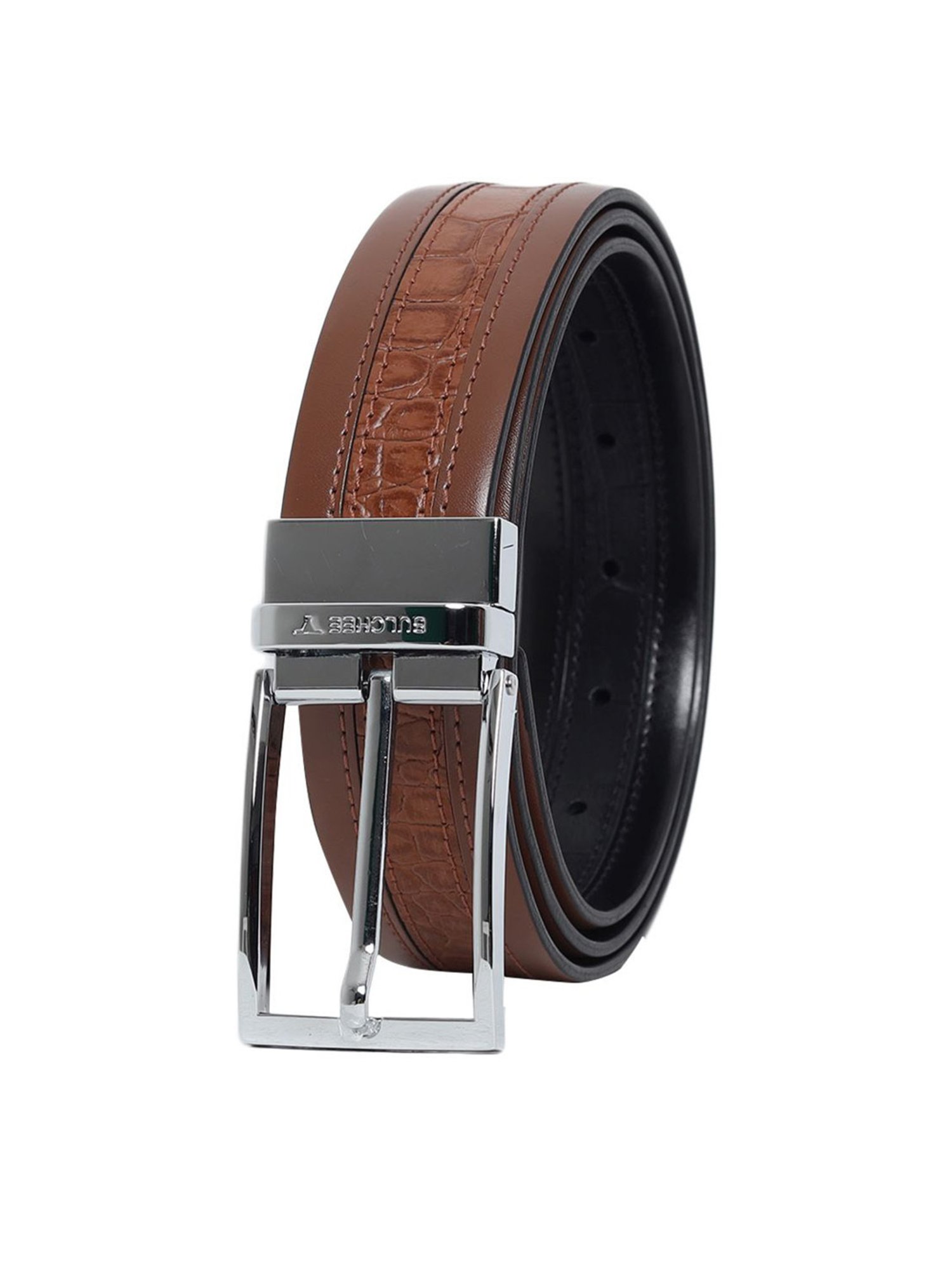 Bulchee Black & Brown Leather Textured Reversible Belt
