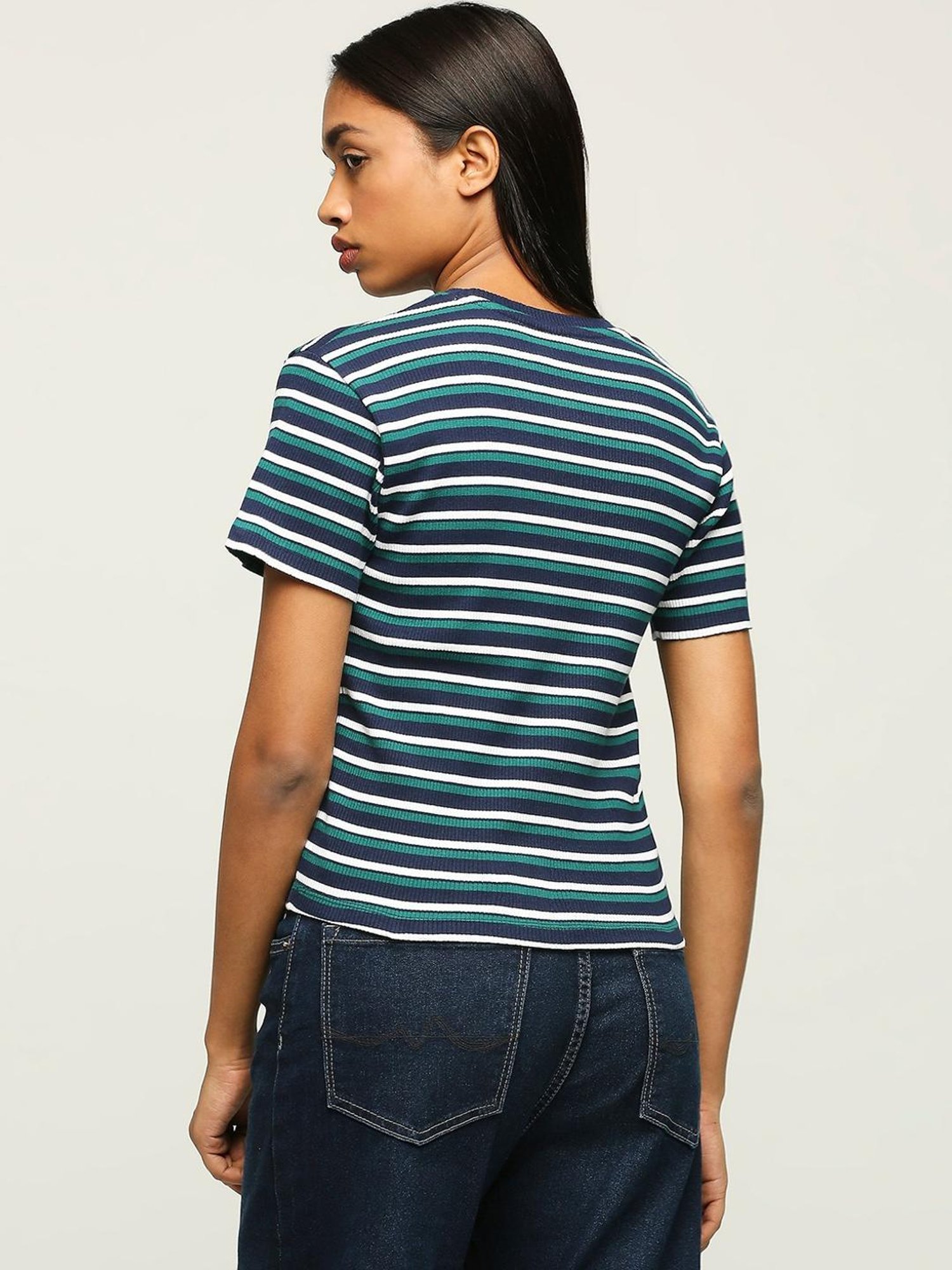 Pepe Jeans Blue Cotton Striped T-Shirt