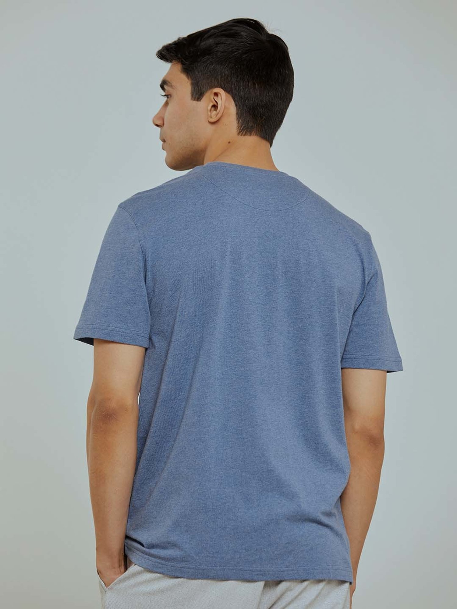 ANDAMEN Blue Melange Regular Fit Crew T-Shirt