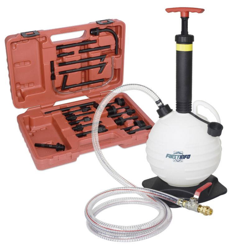 FIRSTINFO 6 Liter Manual ATF Refill System Dispenser Automatic Transmission Fluid Oil and Liquid Refill Pump Kit w/ 20-Piece ATF Filler Adapters