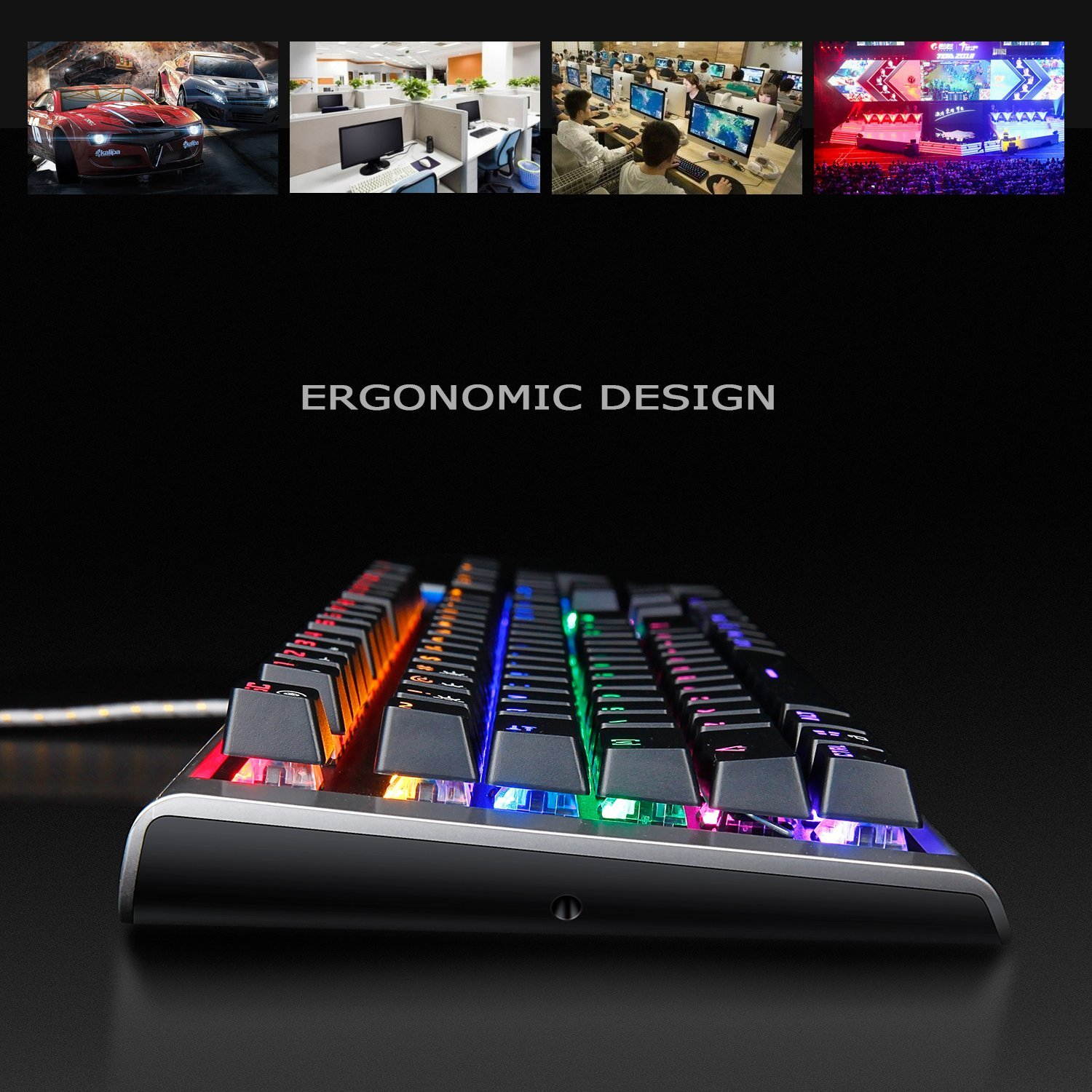 SADES K12 PC Mac Mechanical Gaming Keyboard USB Wired Backlight Metal Panel with Blue Swiches (Black&Silver)