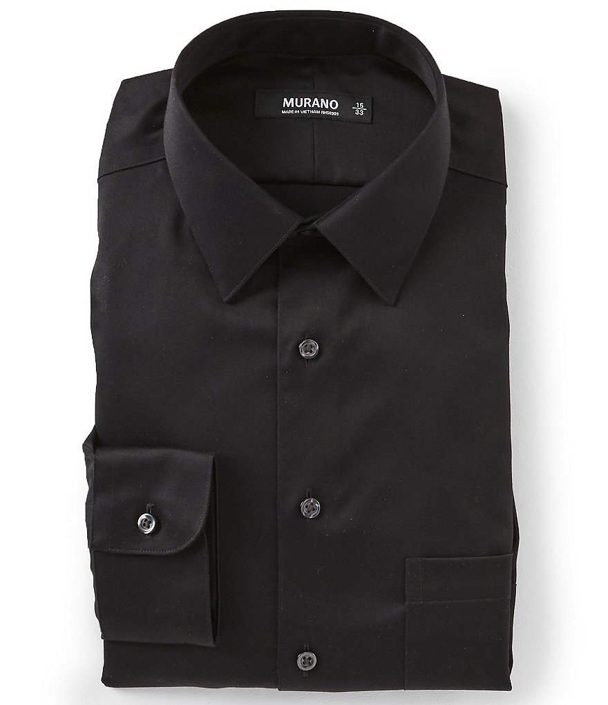 Gold Label Roundtree & Yorke Solid Non-Iron Fitted Point-Collar Dress Shirt with French Cuffs