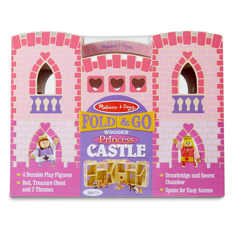 Melissa & Doug Fold and Go Wooden Princess Castle With 2 Royal Play Figures, 2 Horses, and 4pc of Furniture