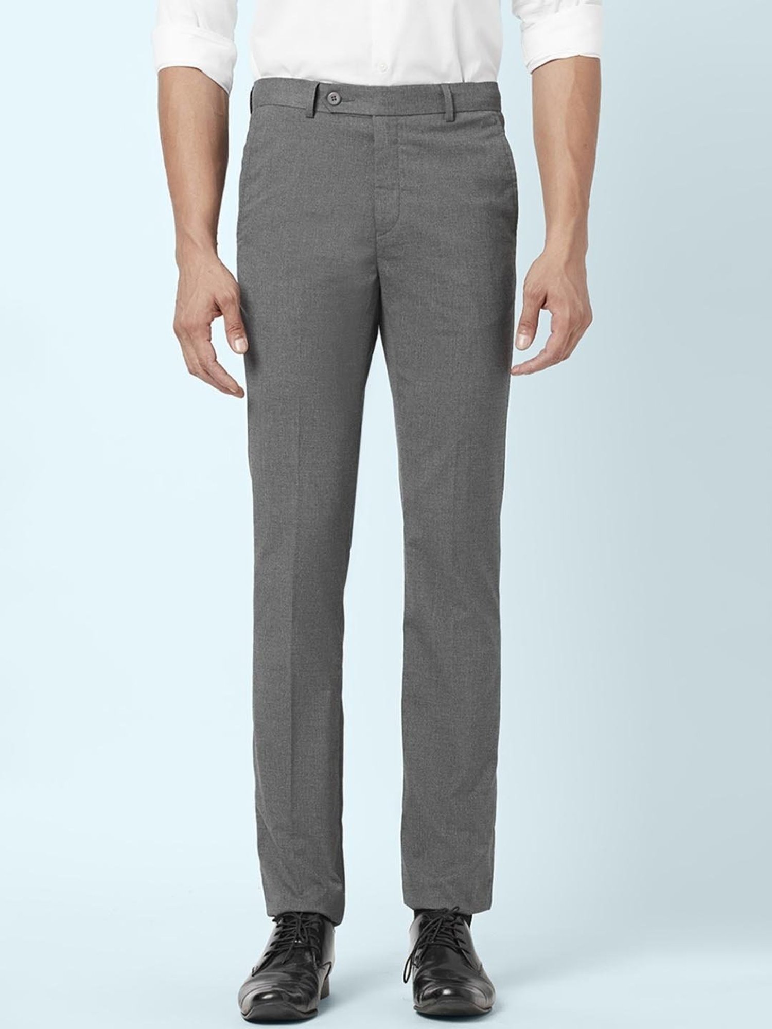 Byford By Pantaloons Grey Slim Fit Self Pattern Trousers