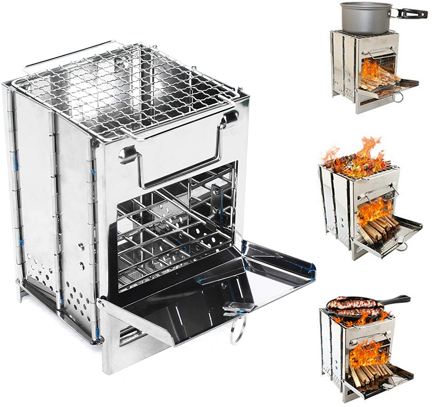 LOYALHEARTDY Stainless Steel Square Silver Foldable Barbecue Grill Outdoor Camping Picnic Puts Firewood Stove