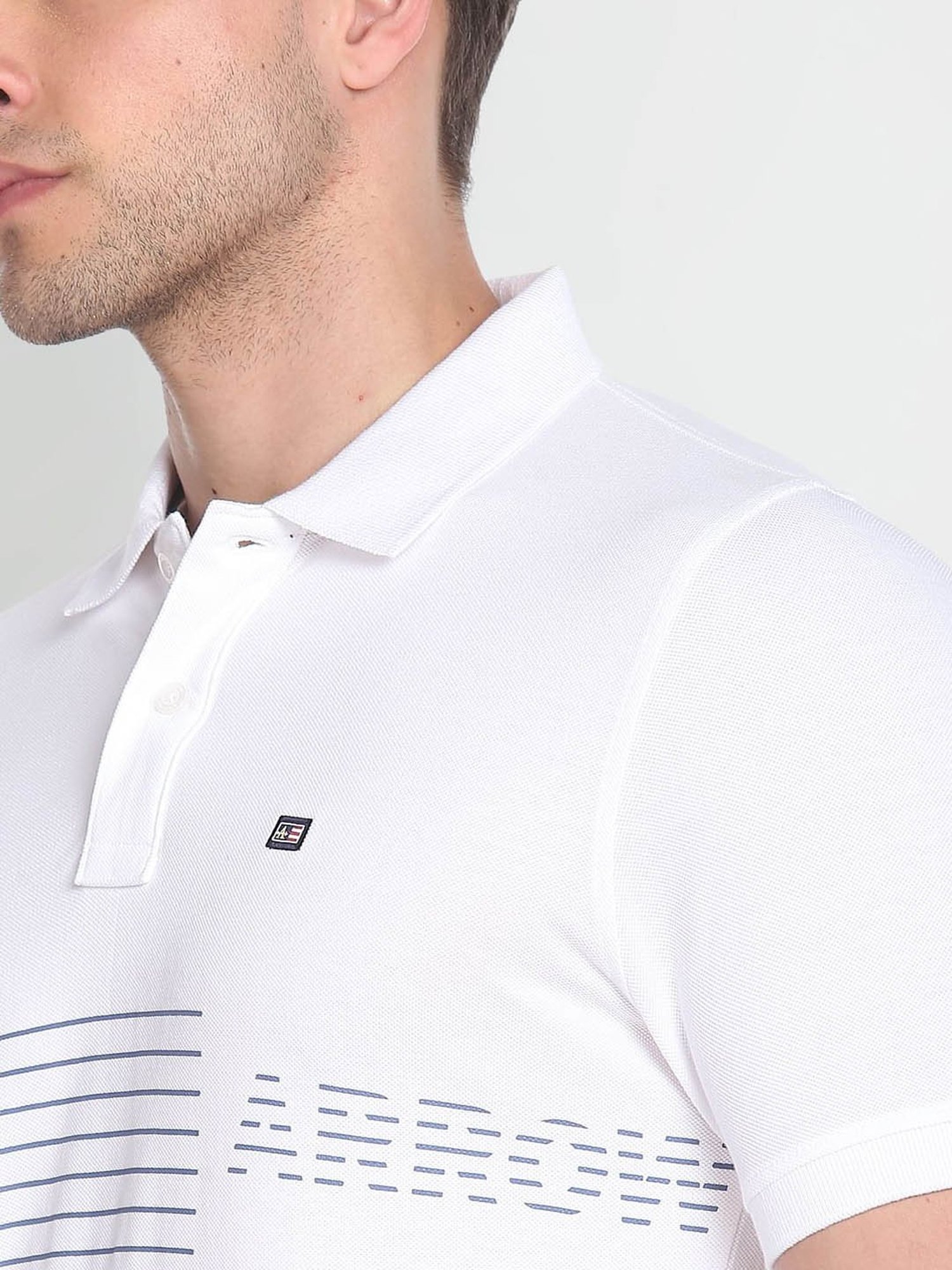 Arrow Sport White Cotton Regular Fit Striped Polo T-Shirt
