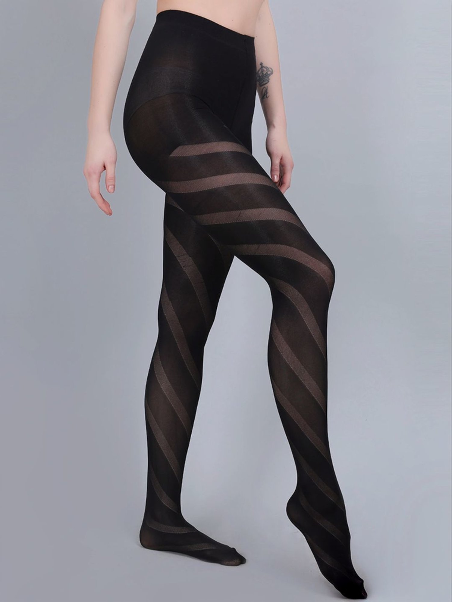 mod & shy Black Self Pattern Pantyhose Stockings