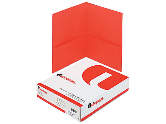 Universal 56611 Two-Pocket Portfolio  Embossed Leather Grain Paper  Red