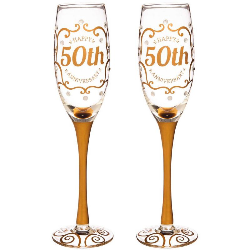 Evergreen 50th Anniversary Champagne Flutes, 8 ounces, Set of 2