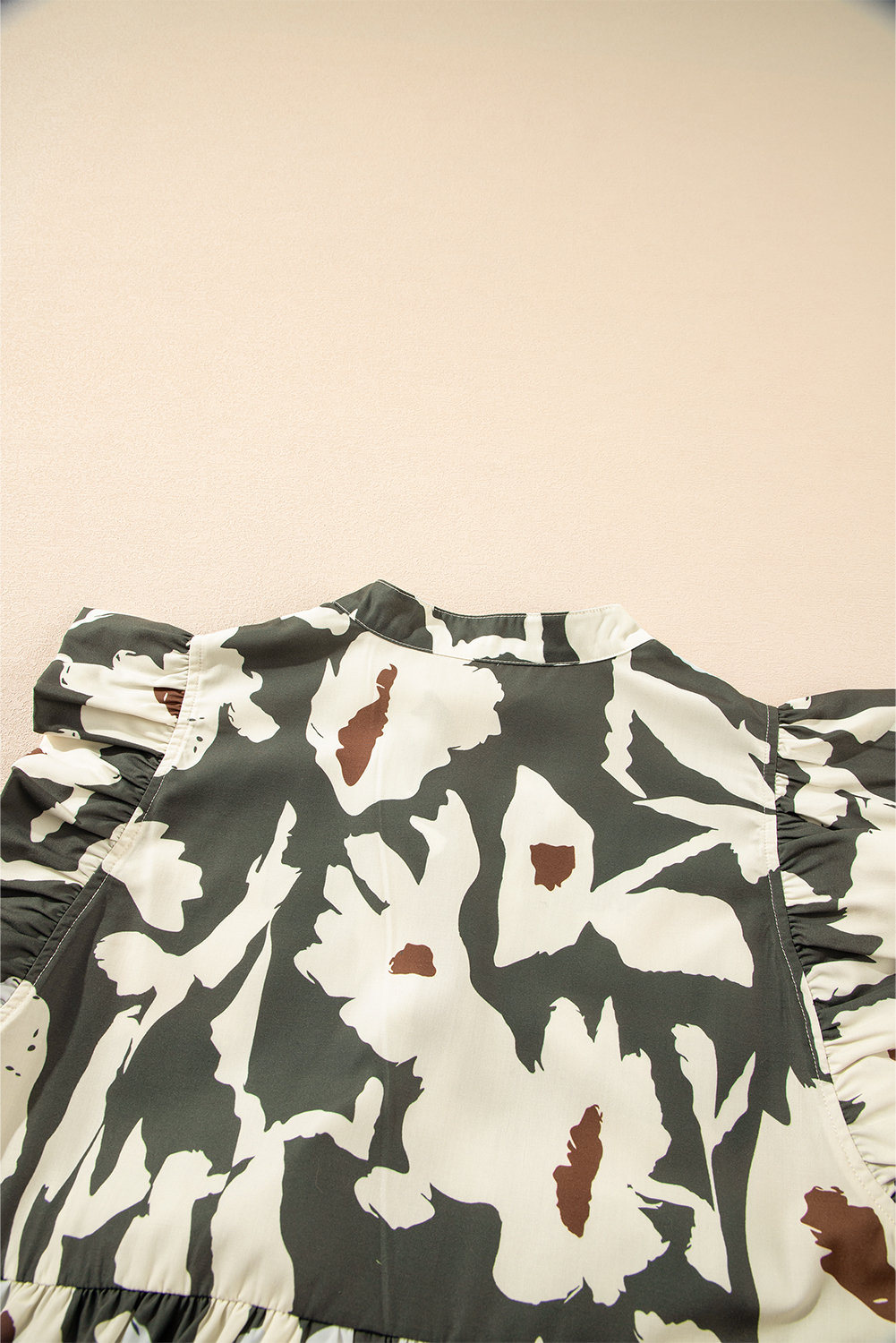 White Frill Mock Neck Sleeveless Tiered Floral Dress