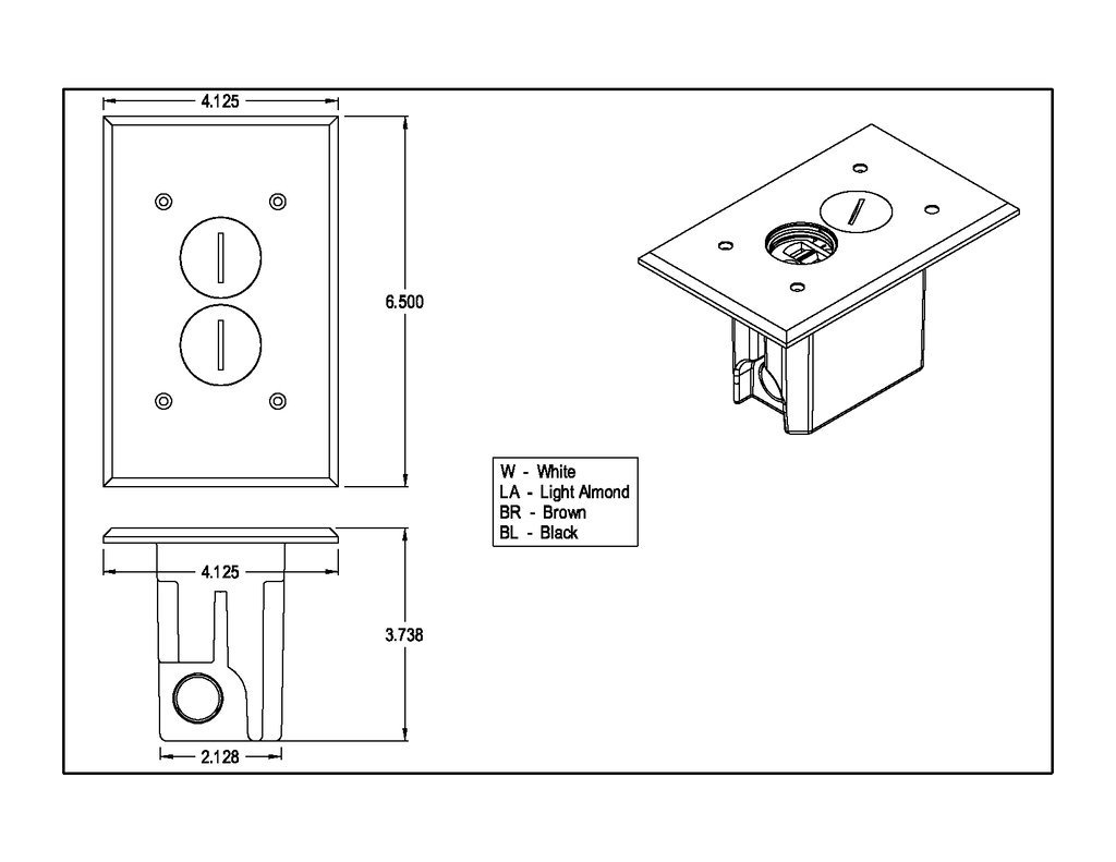 Arlington FLBR101BR Electrical Box Floor Kit with Outlet and Oversized Plastic Plate, 1-Gang, Brown