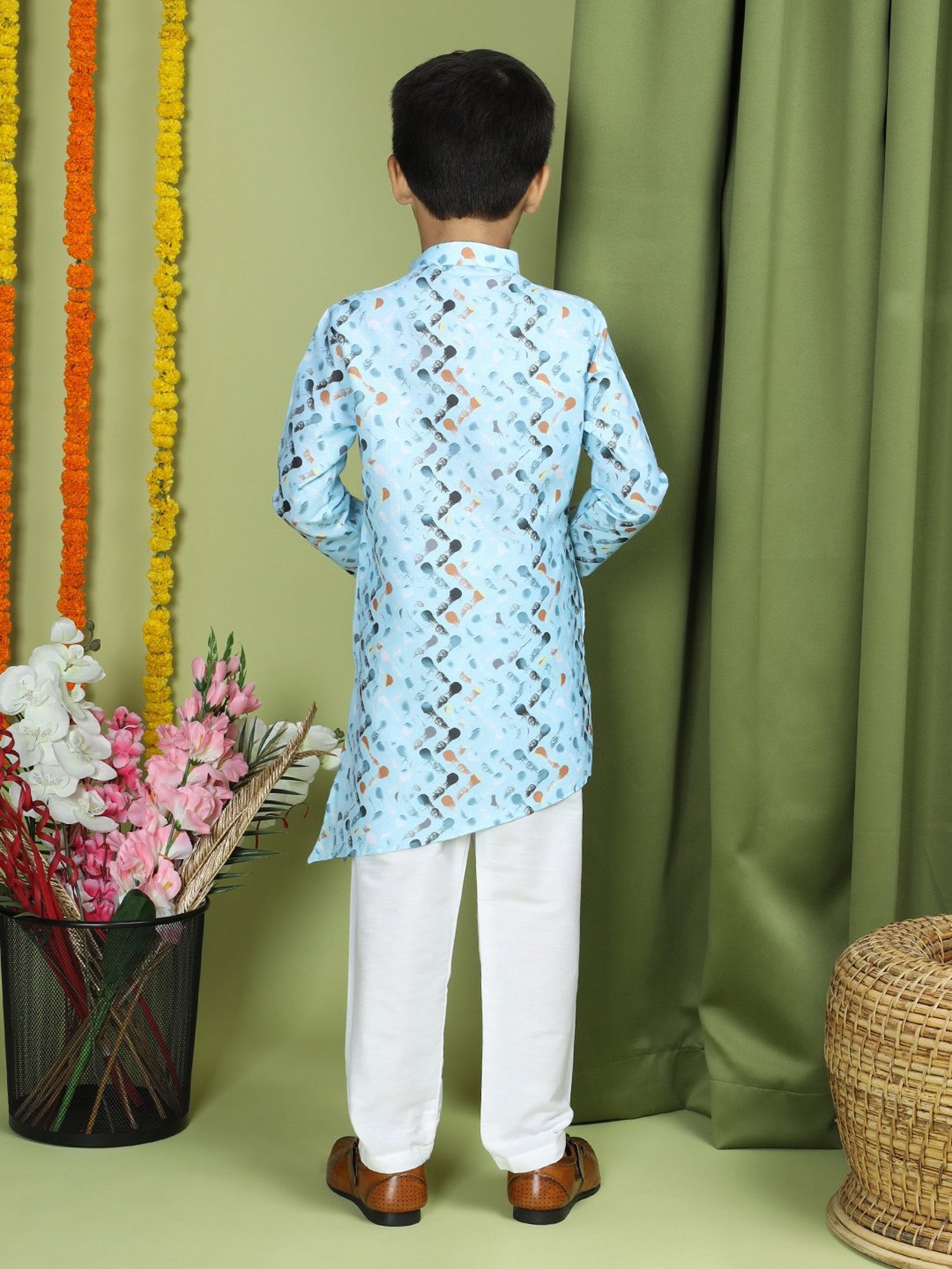 TABARD Kids Sky Blue Printed Full Sleeves Kurta