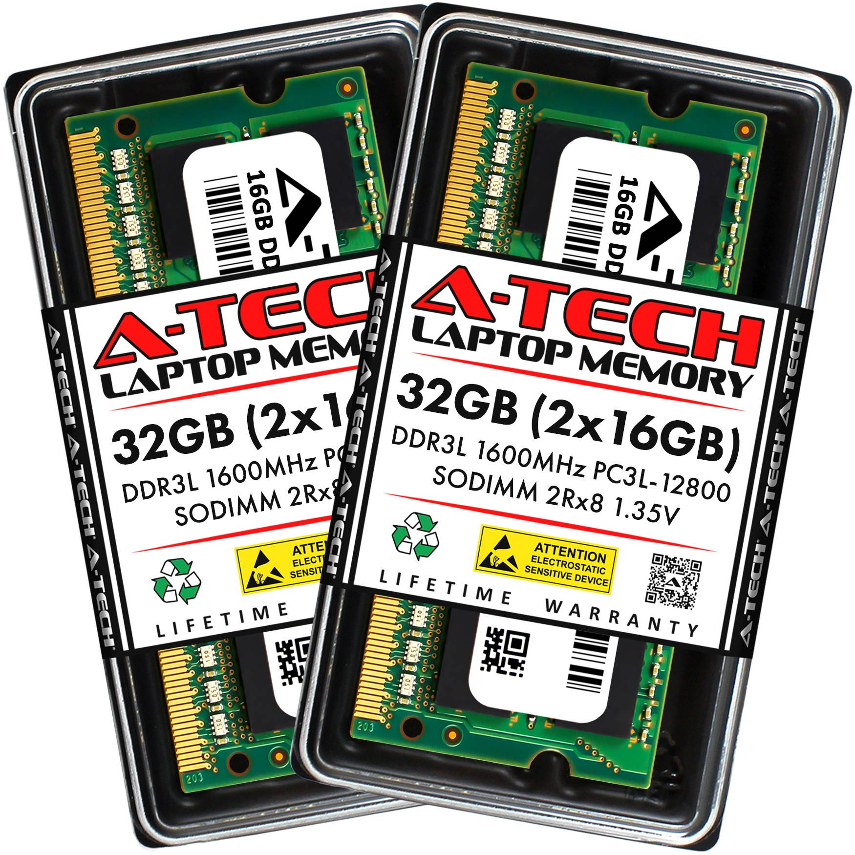 A-Tech 16GB DDR3 / DDR3L 1600MHz SODIMM PC3-12800 2Rx8 1.35V CL11 Non-ECC Unbuffered 204-Pin SO-DIMM Notebook Laptop RAM Memory Upgrade Module