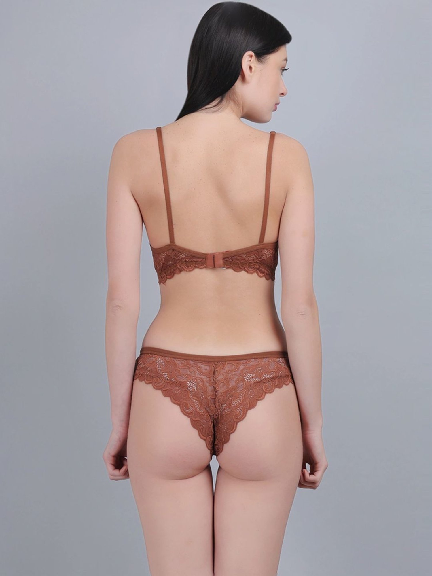 mod & shy Brown Self Pattern Everyday Bra Panty Set