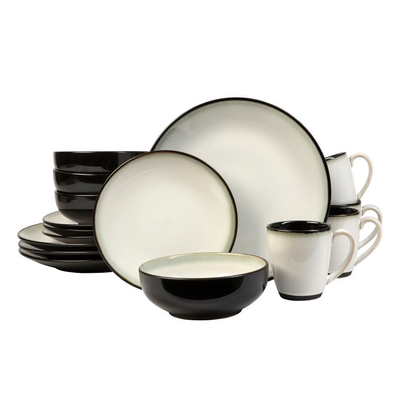 16pc Stoneware Nova Dinnerware Set White/Black - Sango
