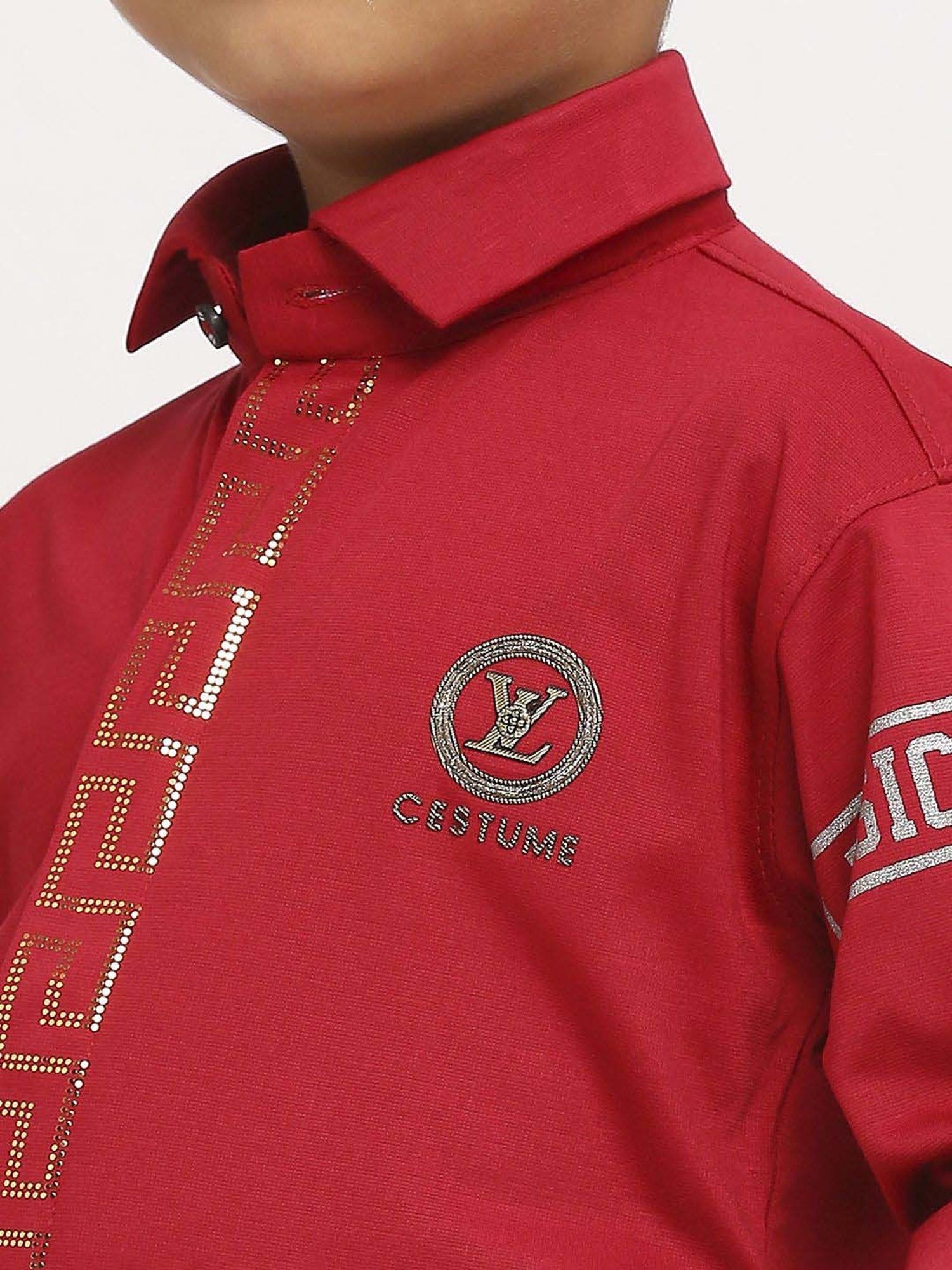 Kids Island Boys Maroon & Grey Printed Full Sleeves Clothing Set