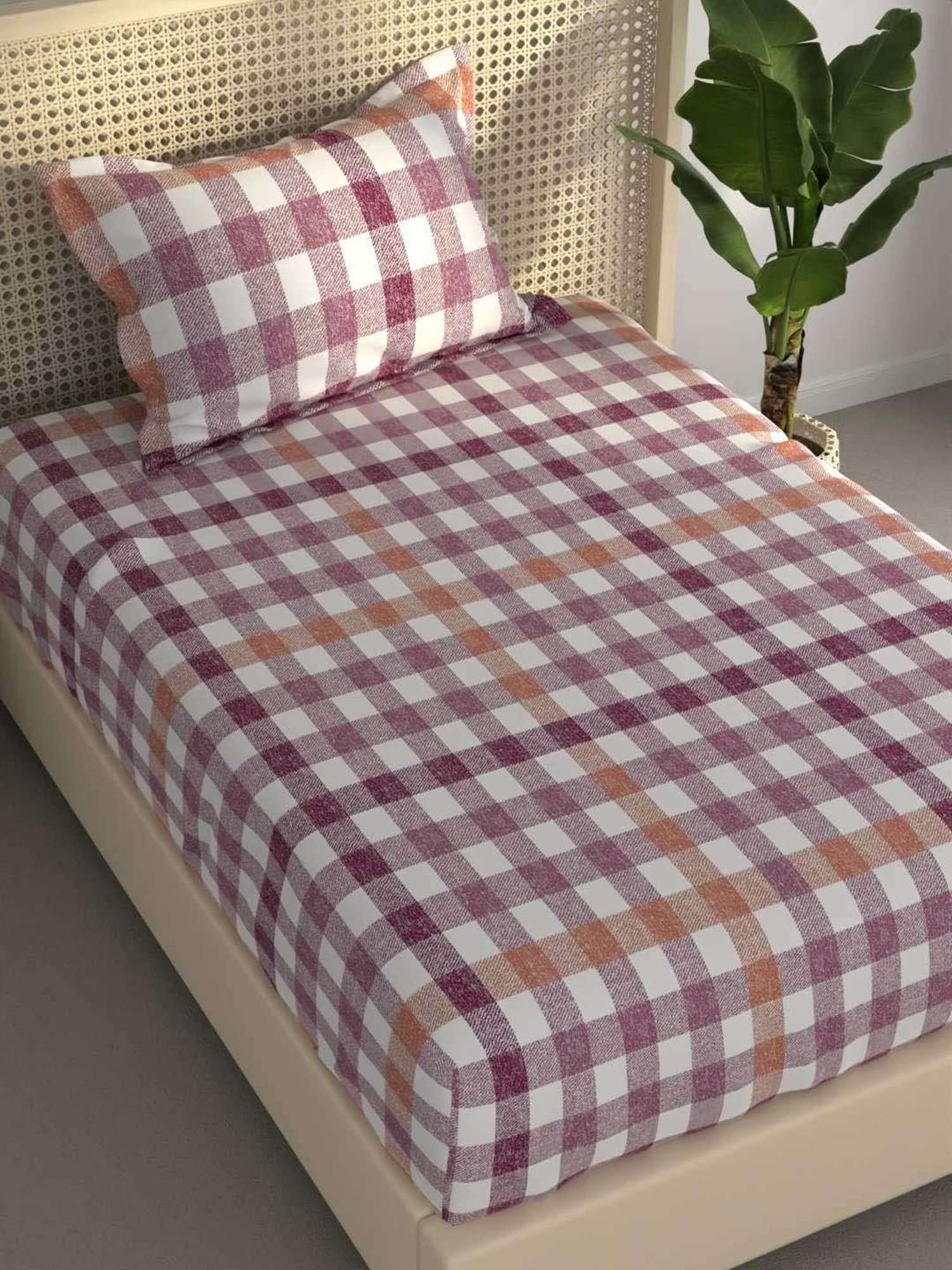 BIANCA Estonia Wine Cotton 116 TC 115 GSM Single Size Bedsheet With Pillow Cover