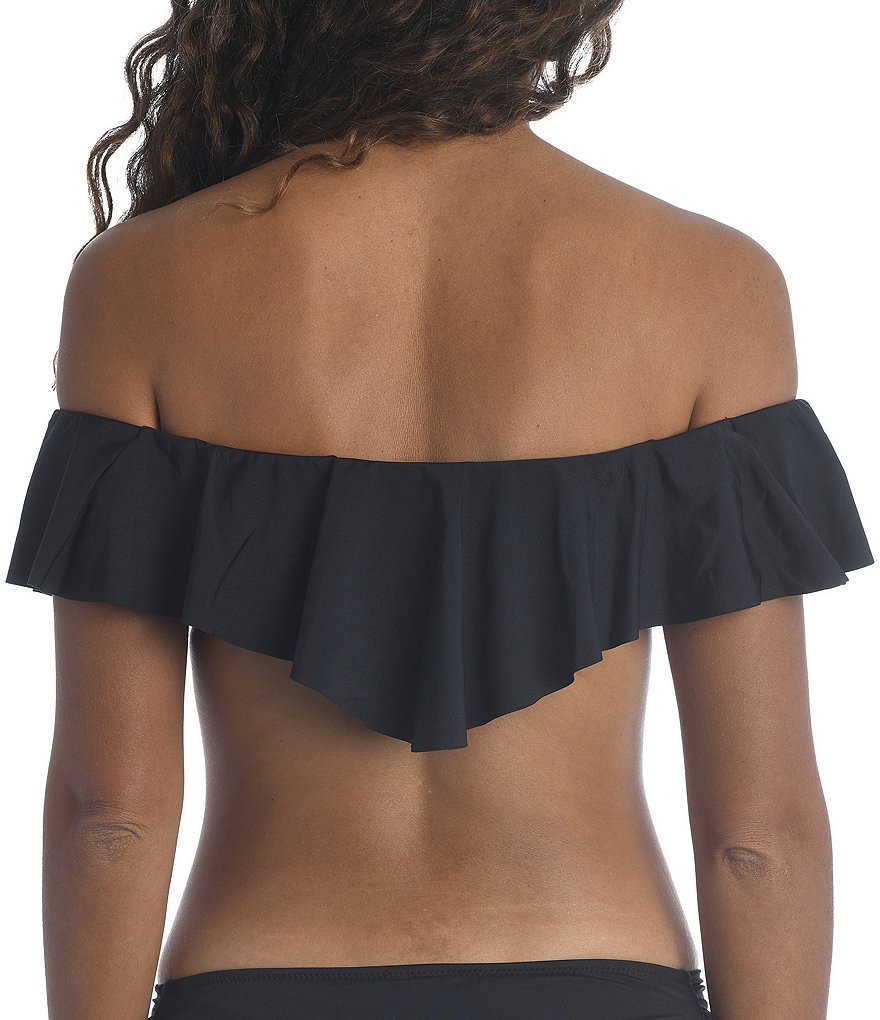 Trina Turk Getaway Solids Bandeau Ruffle Off-The-Shoulder Bikini Swim Top