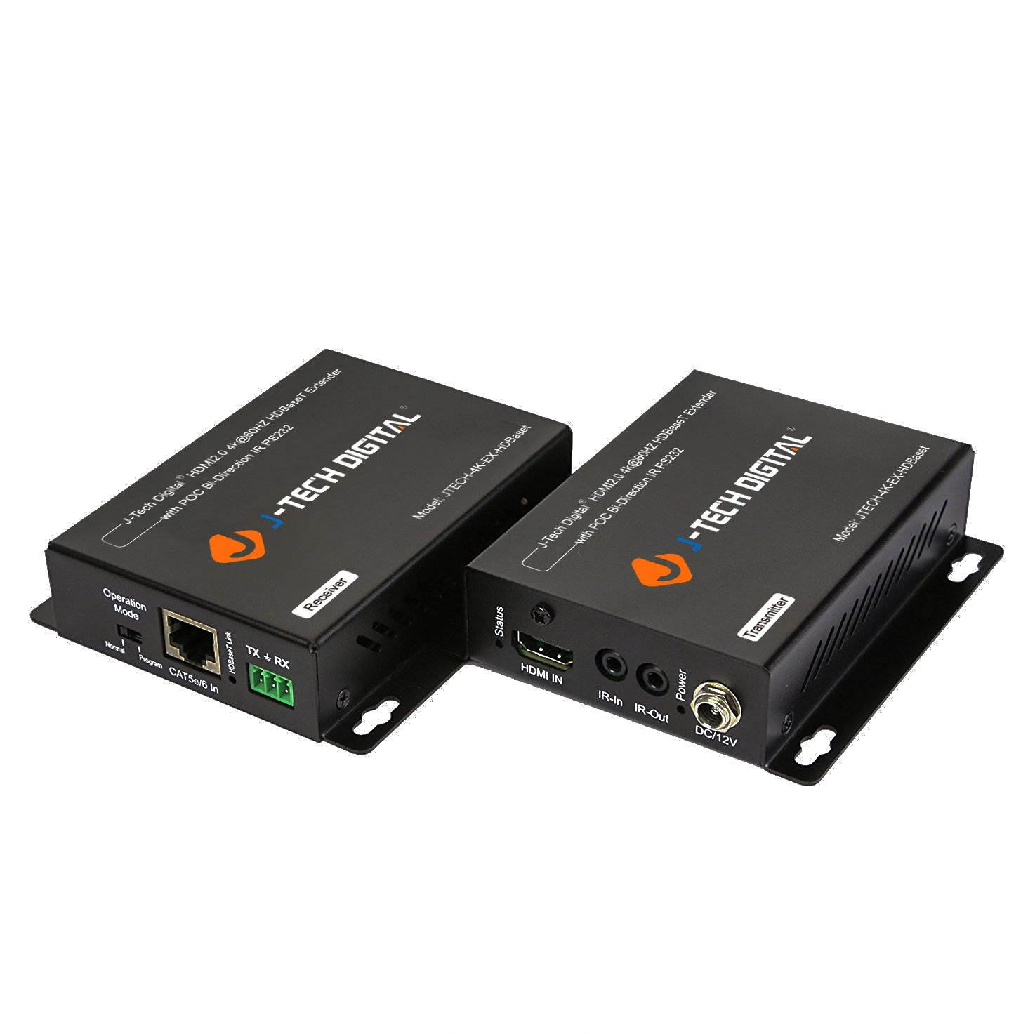 J-Tech Digital HDBaseT HDMI Extender 4K Ultra HD Extender for HDMI 2.0 Over Single Cable CAT5e/6A up to 230ft (1080P) 130ft(4K) Supports HDCP 2.2/1.4, RS232, Bi-Directional IR and PoE