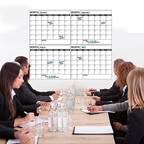 Business Basics EXTRA LARGE Dry Erase 4 Month 24" x 36" in Wall Calendar Laminated Dry or Wet Erase Print Squares to Plan Your Whole Day Perfect for School Office Cubicle Home College Dorms