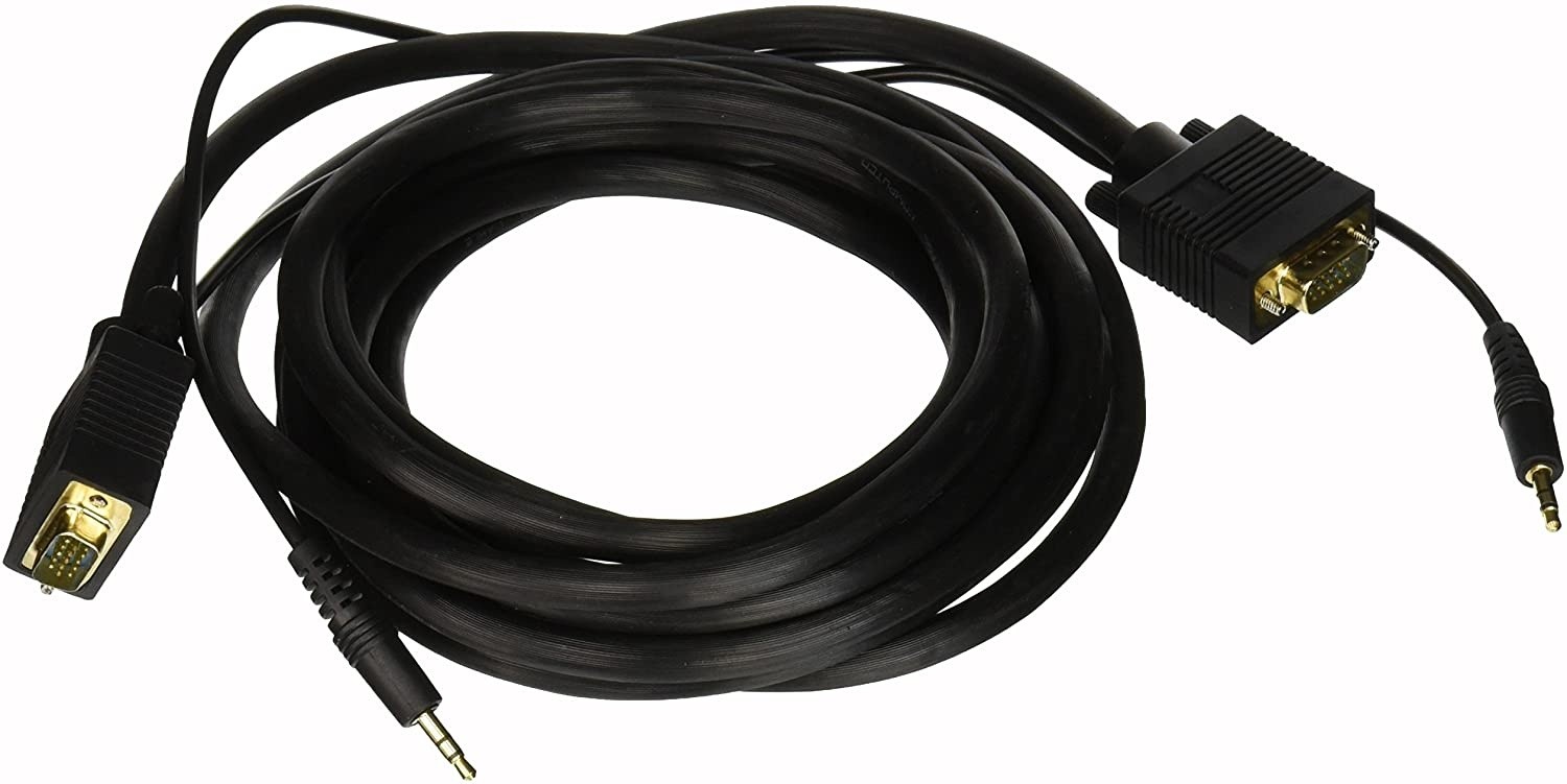 C&E 2 Pack, 15 Feet SVGA 3.5mm Male to Male Audio Cable, Double Shielded Black , CNE466793