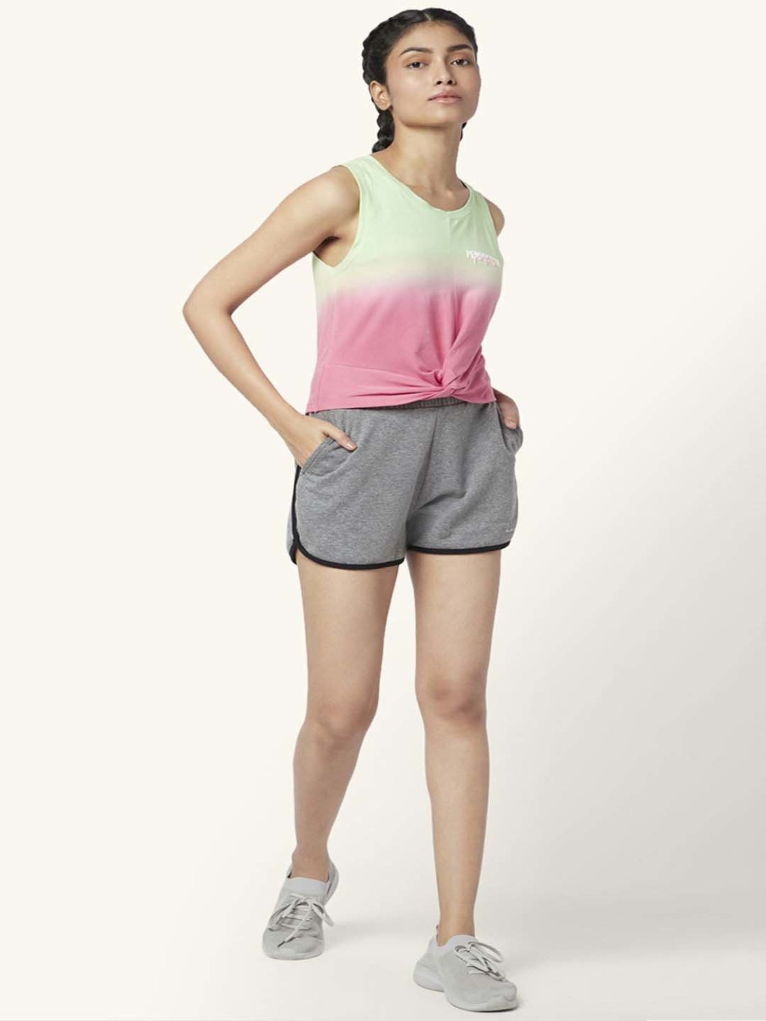 Ajile by Pantaloons Green & Pink Cotton Printed Sports Top