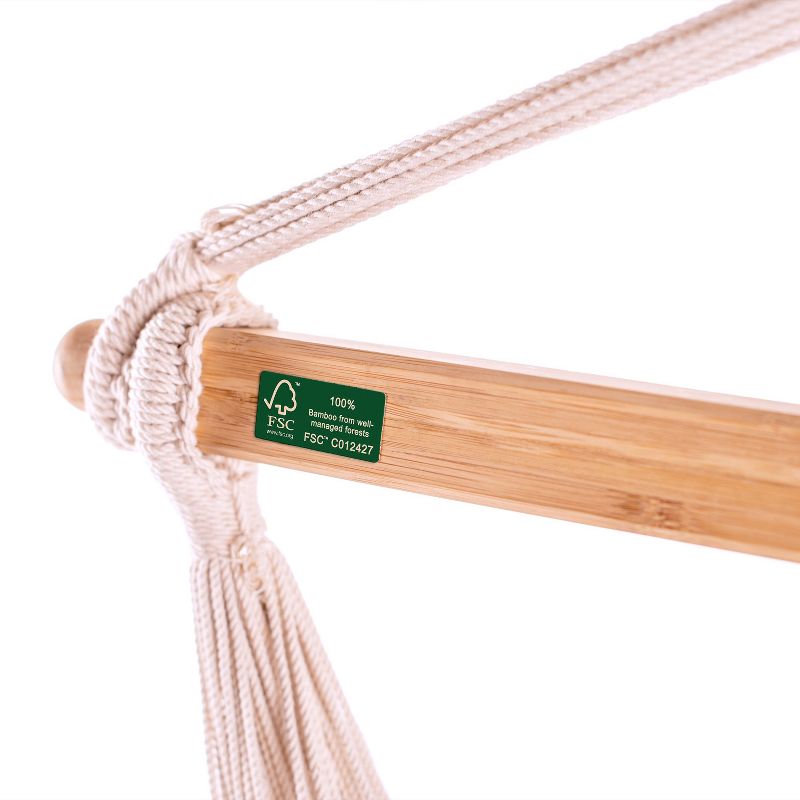 La Siesta Organic Cotton 360 Degree Swivel Comfort Size Indoor Outdoor Patio Hammock Chair with 43 Inch Bamboo Spreader Bar, Latte