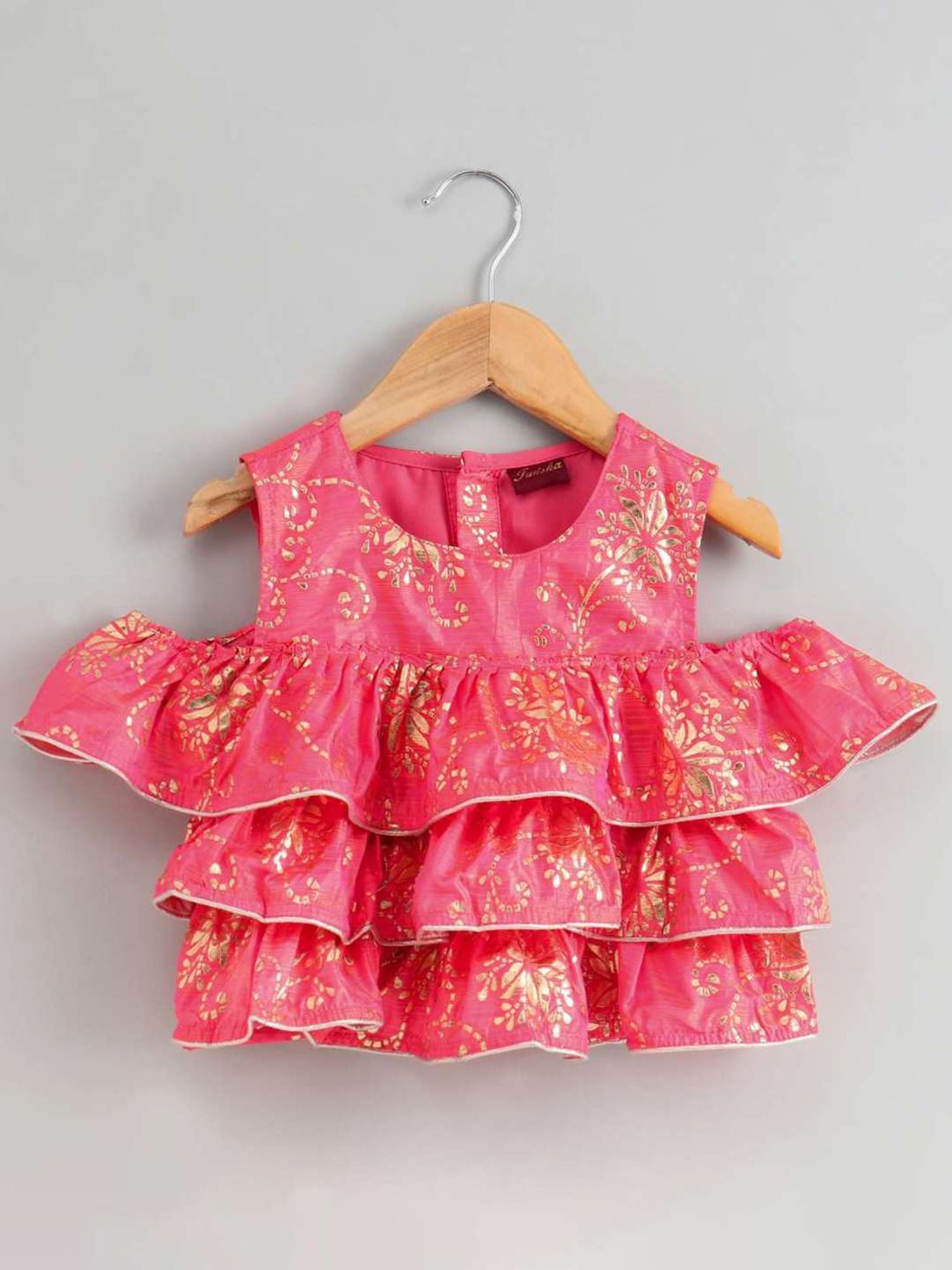 TWISHA Kids Pink & Yellow Embroidered Top Set