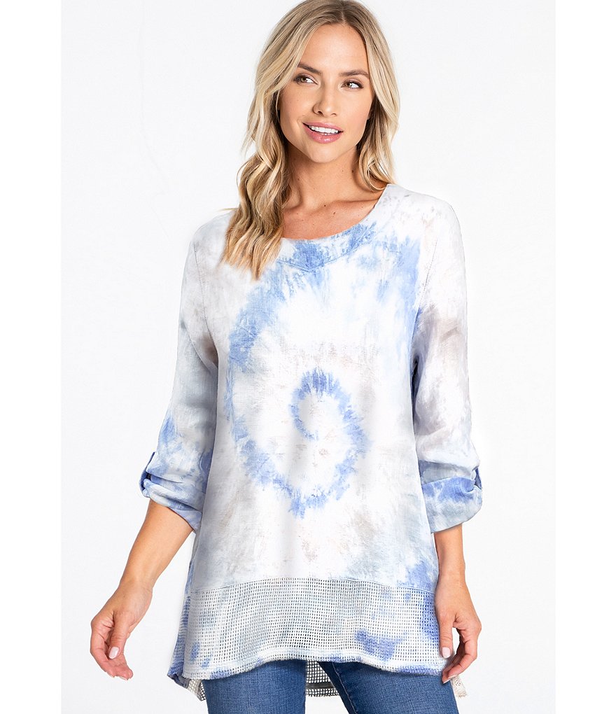 Ali Miles Jewel Neck Tie Dye Hi-Low Tunic